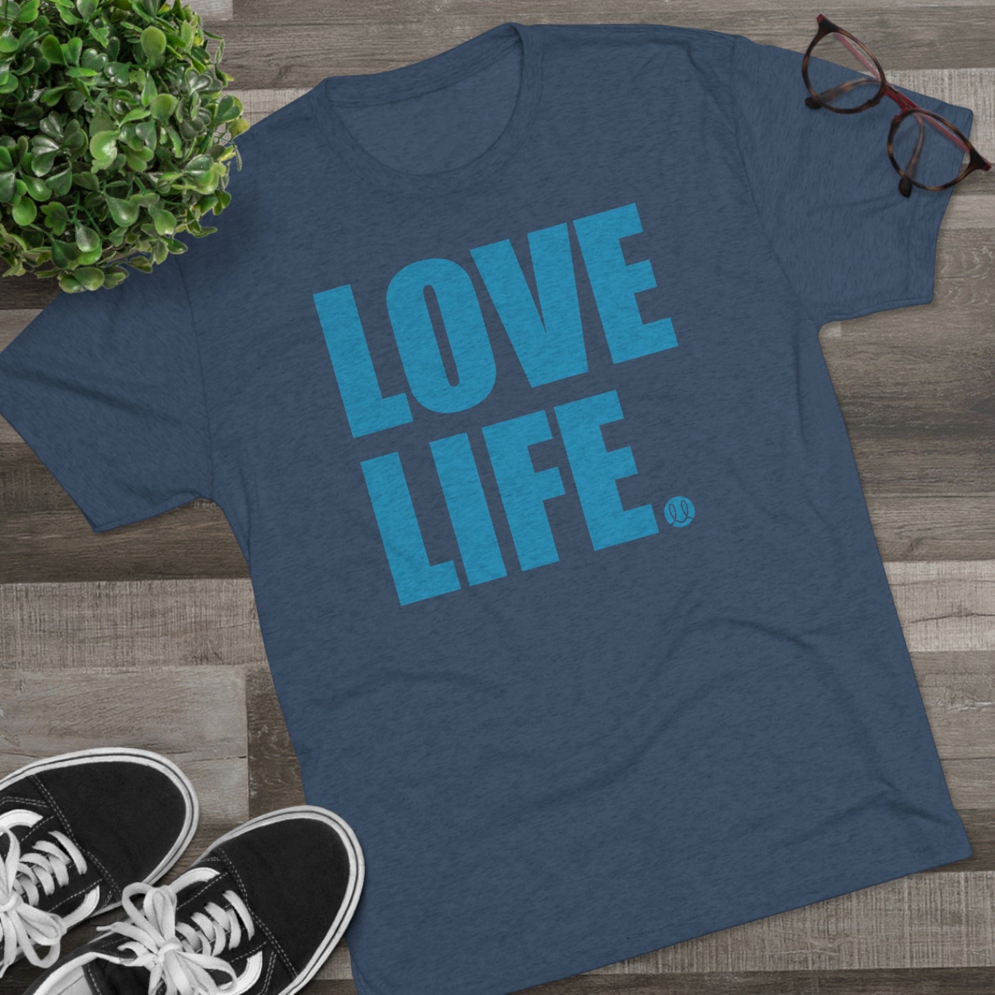 Love Life Blue Logo Tri-Blend Crew Tee