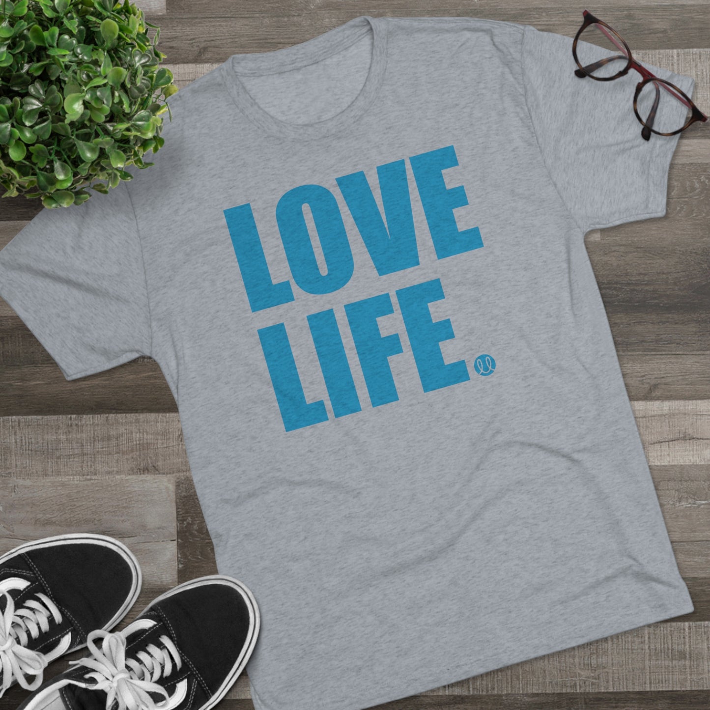 Love Life Blue Logo Tri-Blend Crew Tee