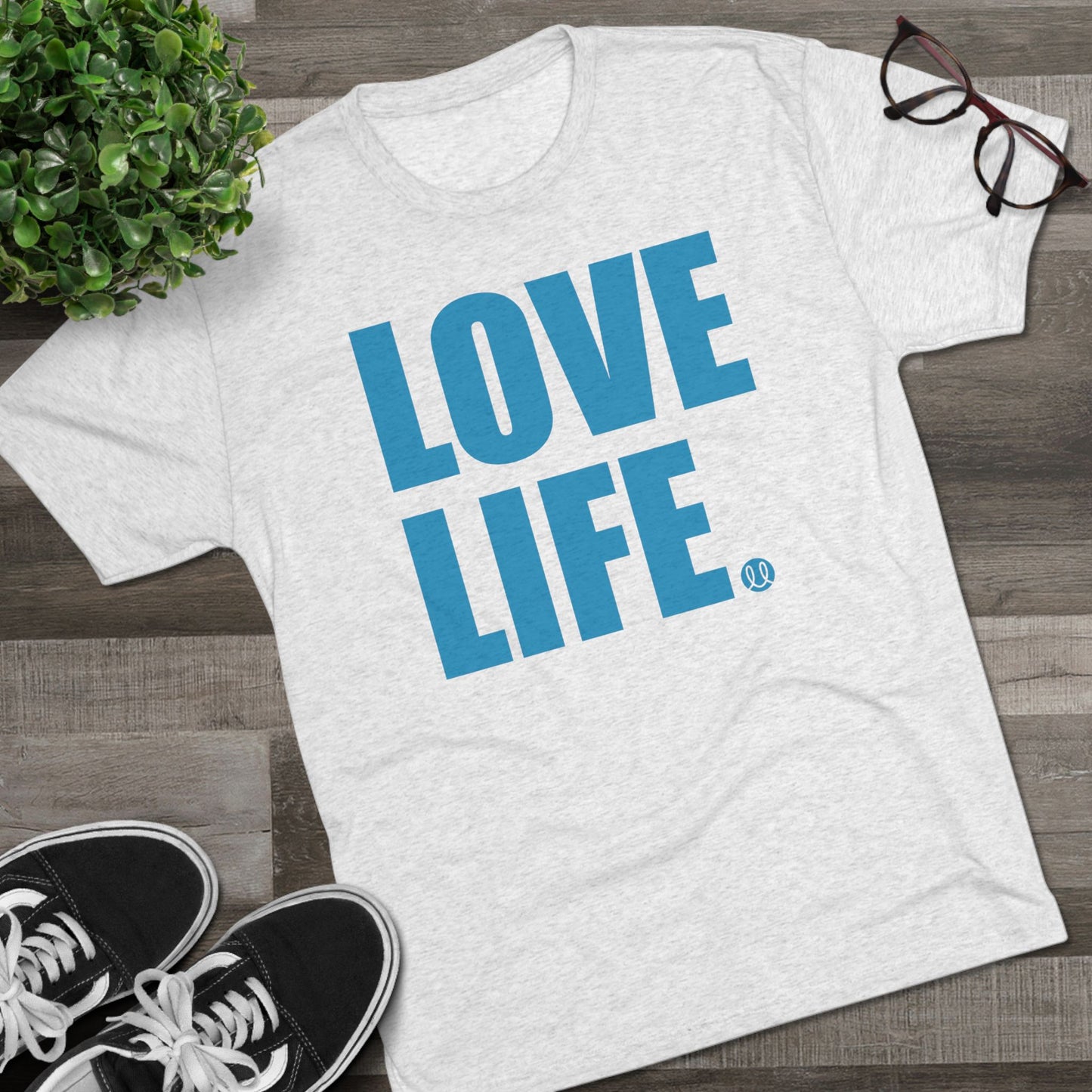 Love Life Blue Logo Tri-Blend Crew Tee