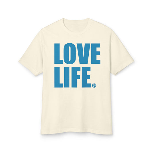 LOVE LIFE Tee | Bold Block Blue Text Graphic Shirt